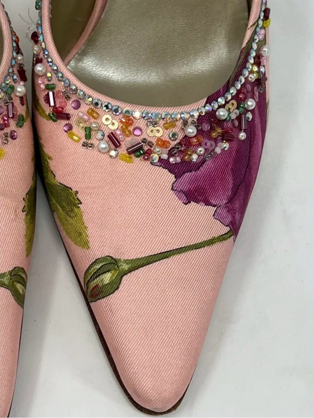 Vintage Salvatore Ferragamo Pink Floral Beaded Slip-On Mules - Picture 13 of 13